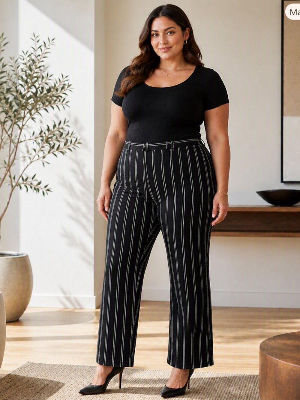 ROMWE Black & White Pinstripe Straight‑Leg Pants – Size XL, NWT